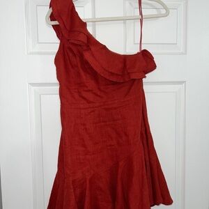 Vibrant Red Asymmetrical Ruffled One-Shoulder Cocktail Dress